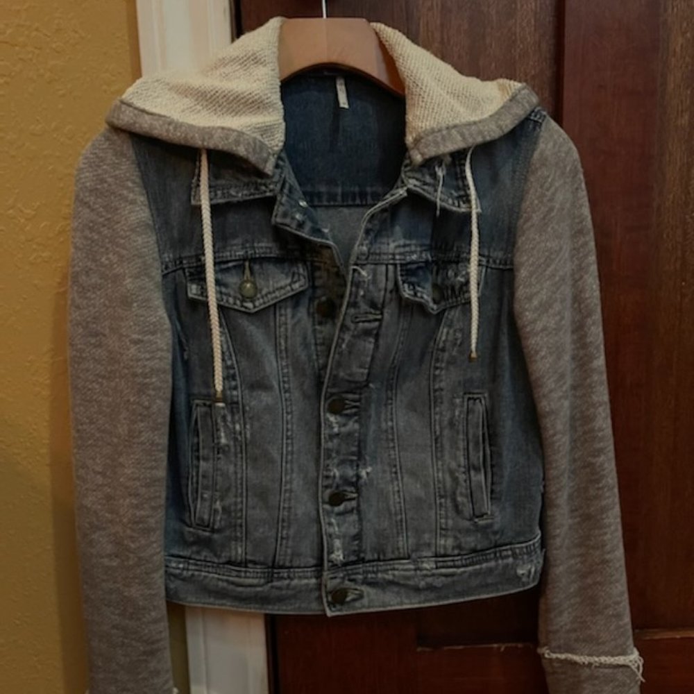 Free People Denim Jacket ~ removable hood